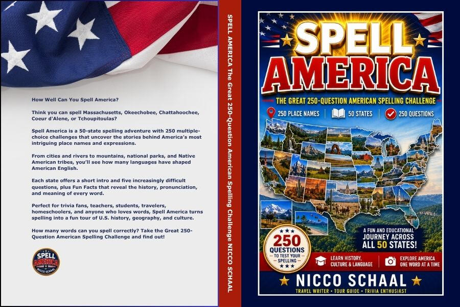 Spell America Book cover for Spell America Quiz by Nicco Schaal.